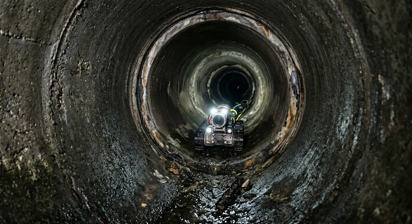 Robotic sewer camera inspecting pipe interior for Drain Snake Service in Williston
